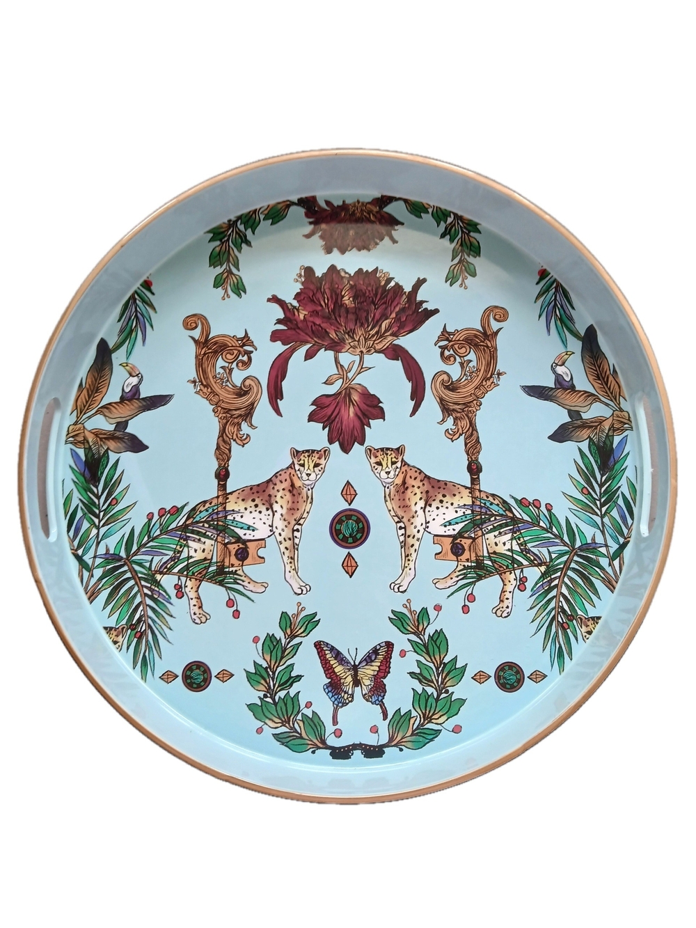 Decorative Plastic Tray with Leopard and Floral Design 12 3/4" D